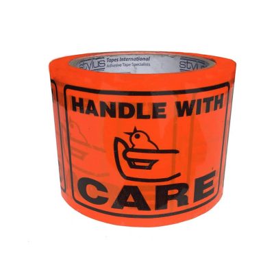 HANDLE WITH CARE print TAPE LABEL PERFORATED 72MMX100MM 500 LABELS/ROLL-9.07