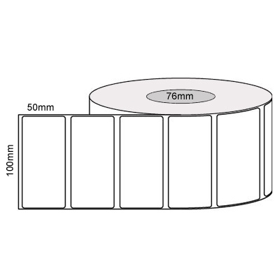 Thermal Labels – 100x50Mm – White/Permanent Adhesive, 76mm Core 2000/Roll