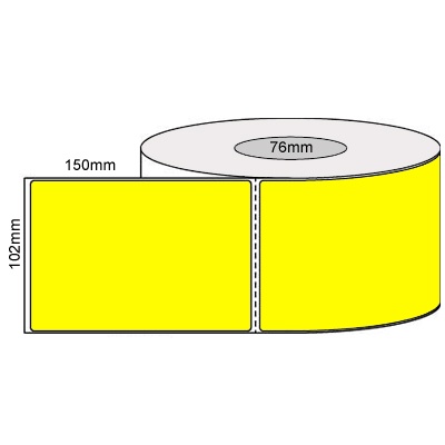 Thermal Labels – 102x150mm – Fluro Yellow/Perforated/Permanent Adhesive, 76mm Core 1000/Roll