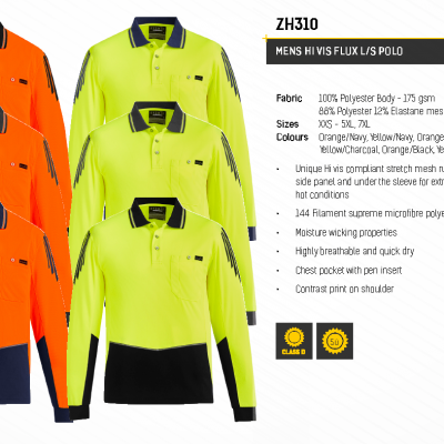 MENS HI VIS FLUX L/S POLO-ZH310