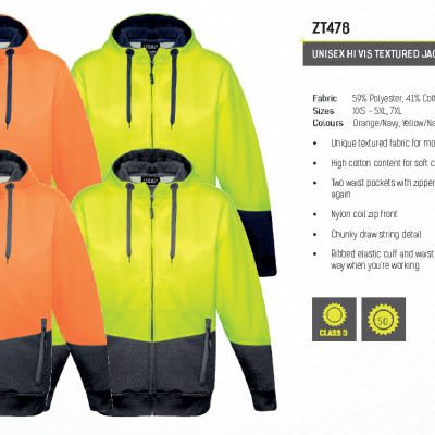 UNISEX HI VIS TEXTURED JACQUARD FULL ZIP HOODIE-ZT478