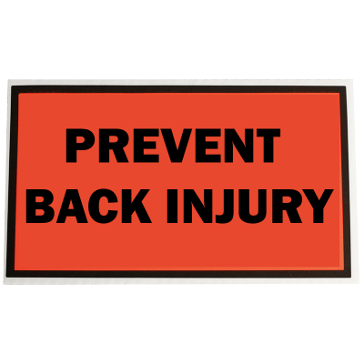 Fluoro Labels-PREVENT BACK INJURY 129mmx96mm 500 Pack-L005