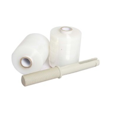 Clear bundling film roll with 1 hand dispenser 76mm core 100mm 20um 24 rolls-sfc06-c.76