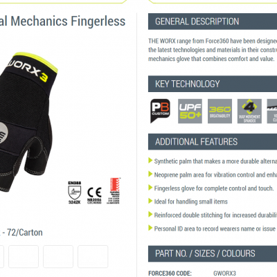 Mechanics Fingerless Glove S-2XL  12 Pairs-GWORX3