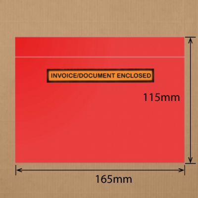 RED invoice/Document Enclosed Envelopes 115x165mm 1000 Pack-R01IE/DC